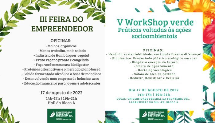 Laranjeiras - UFFS realiza V Workshop Verde e III Feira do Empreendedor
